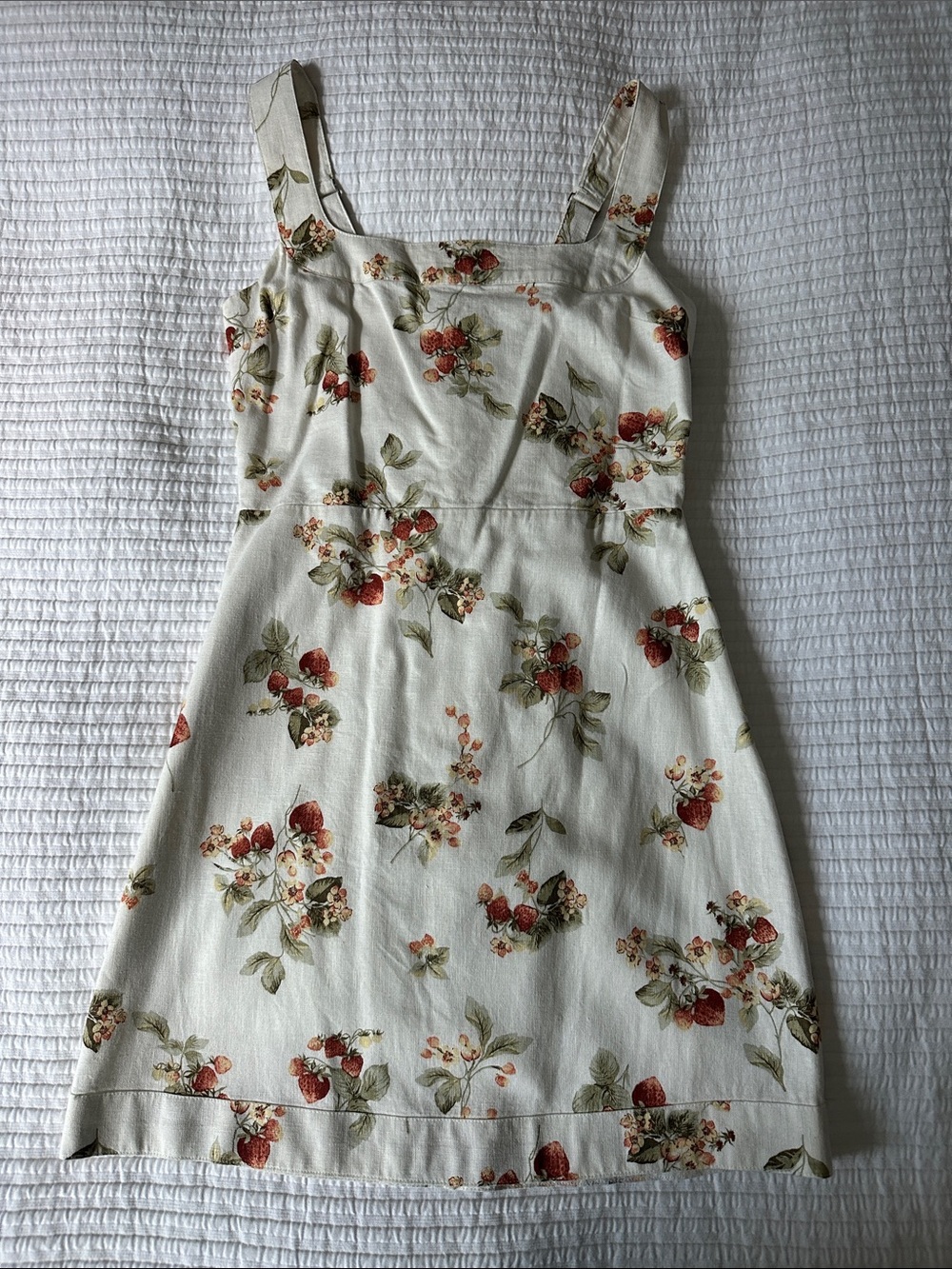 Abercrombie Floral Strappy A-Line Dress - Cream with Red Floral Print
